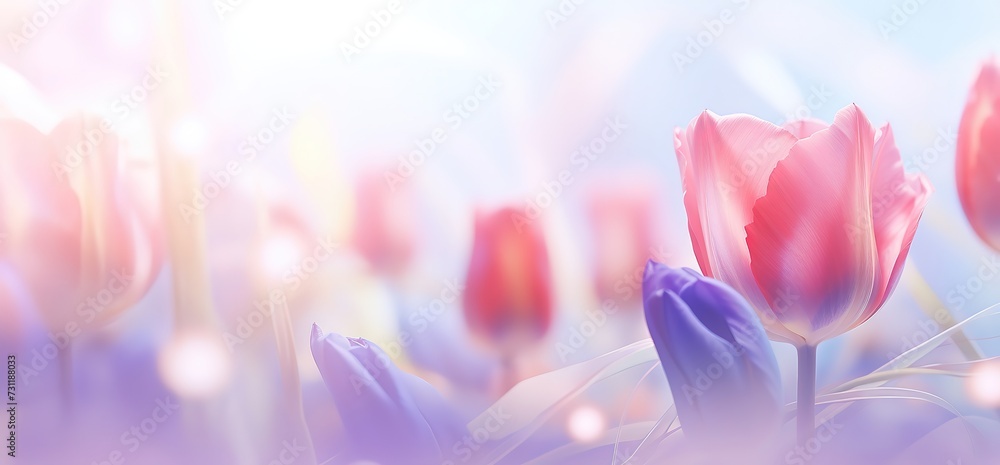 beautiful tulip flower blossoming with bokeh light, Generative Ai