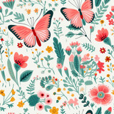 seamless pattern with flowers and butterfly