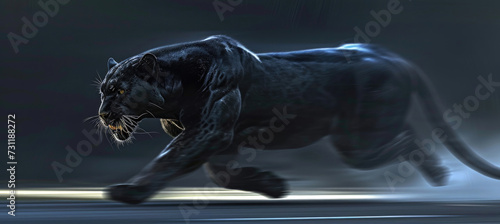 A black panther's rapid dash, embodying stealth and agility © Veniamin Kraskov