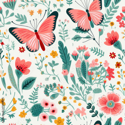 seamless pattern with flowers and butterfly © Кseniia_designer