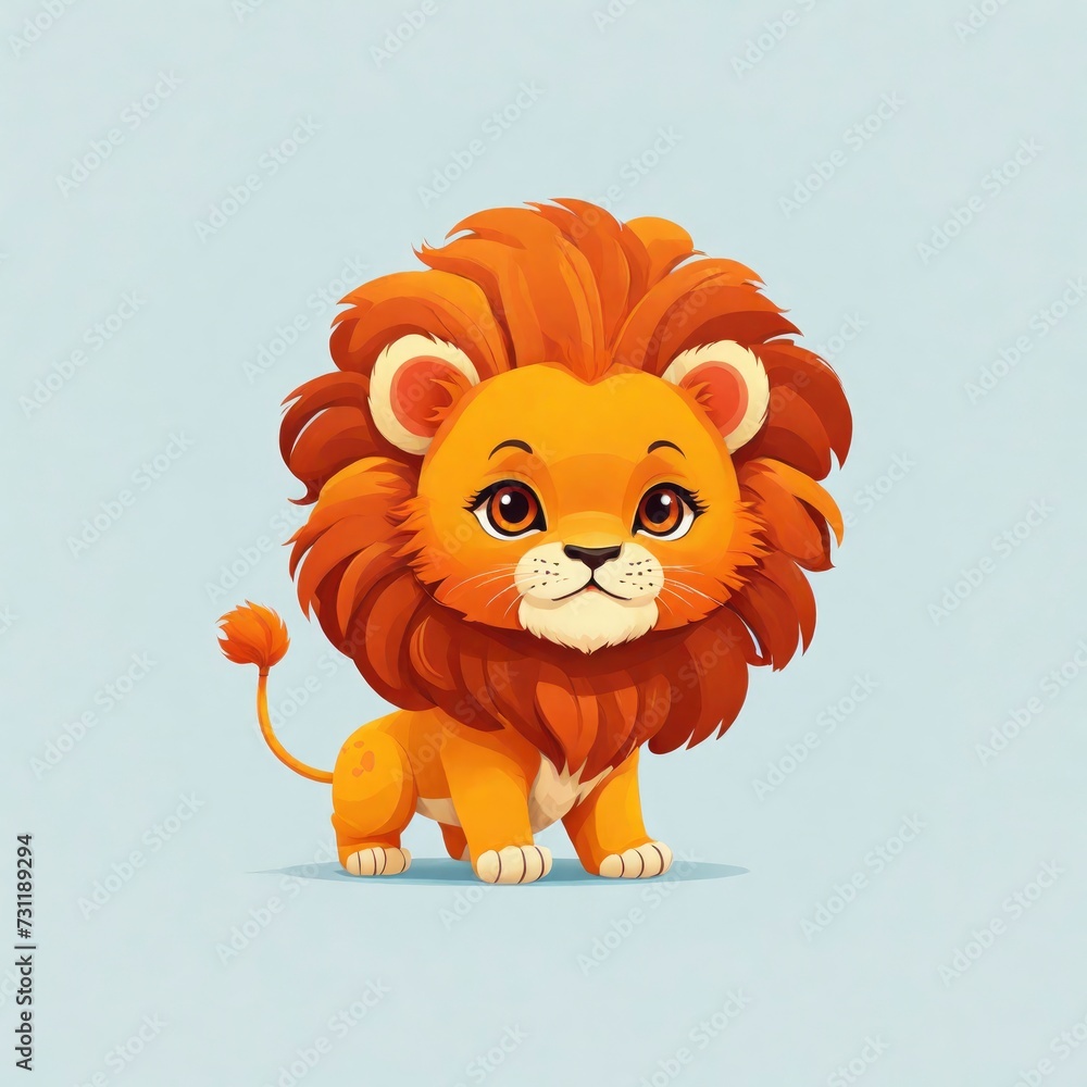 Vector illustration Chibi lion depicted in flat logo design Vector illustration Chibi lion depicted in flat logo design