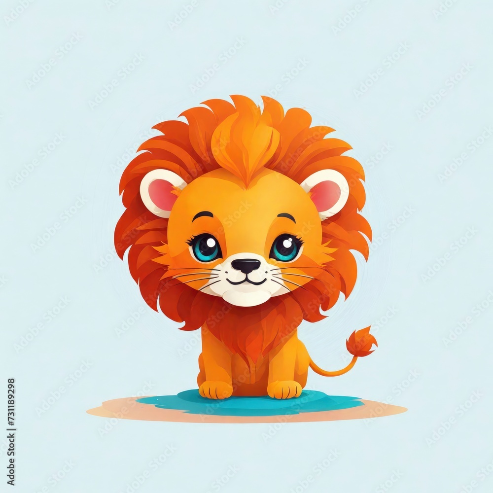 Vector illustration Flat logo of adorable chibi lion Vector illustration Flat logo of adorable chibi lion