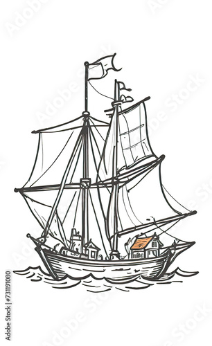 vector illustration, vintage style engraving of travel and sailing ships, concept of travel and exploration in old times,