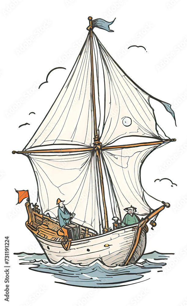 vector illustration, vintage style engraving of travel and sailing ships, concept of travel and exploration in old times,