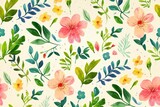 Watercolor seamless Illustration of spring flowers with various types of flowers, concept of the arrival and onset of spring. Concept for wrapped cover paper