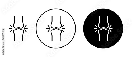 Human Knee Bone Joint Icon Set. Orthopedic Arthritis and Health Vector symbol in a black filled and outlined style. Mobility Support Sign photo