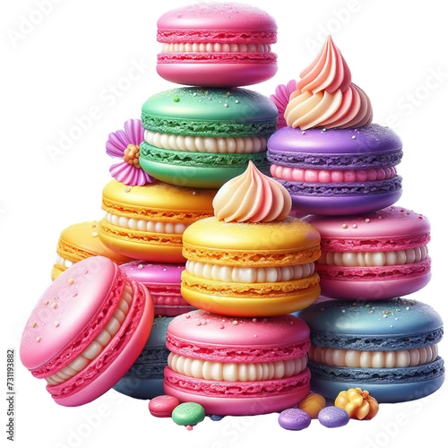 Macarons isolated on transparent or white background, png
