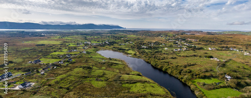 Aerial view of Lough fad in the morning fog, County Donegal, Republic of Ireland photo