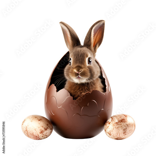 Cute bunny from a chocolate Easter egg rabbit hatching for a happy Easter, Isolated on Transparent Background, PNG
