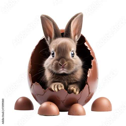 Easter egg rabbit hatching a cute Easter bunny for a happy Easter, Isolated on Transparent Background, PNG