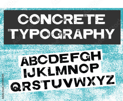Distressed concrete typography, individual lettering. 