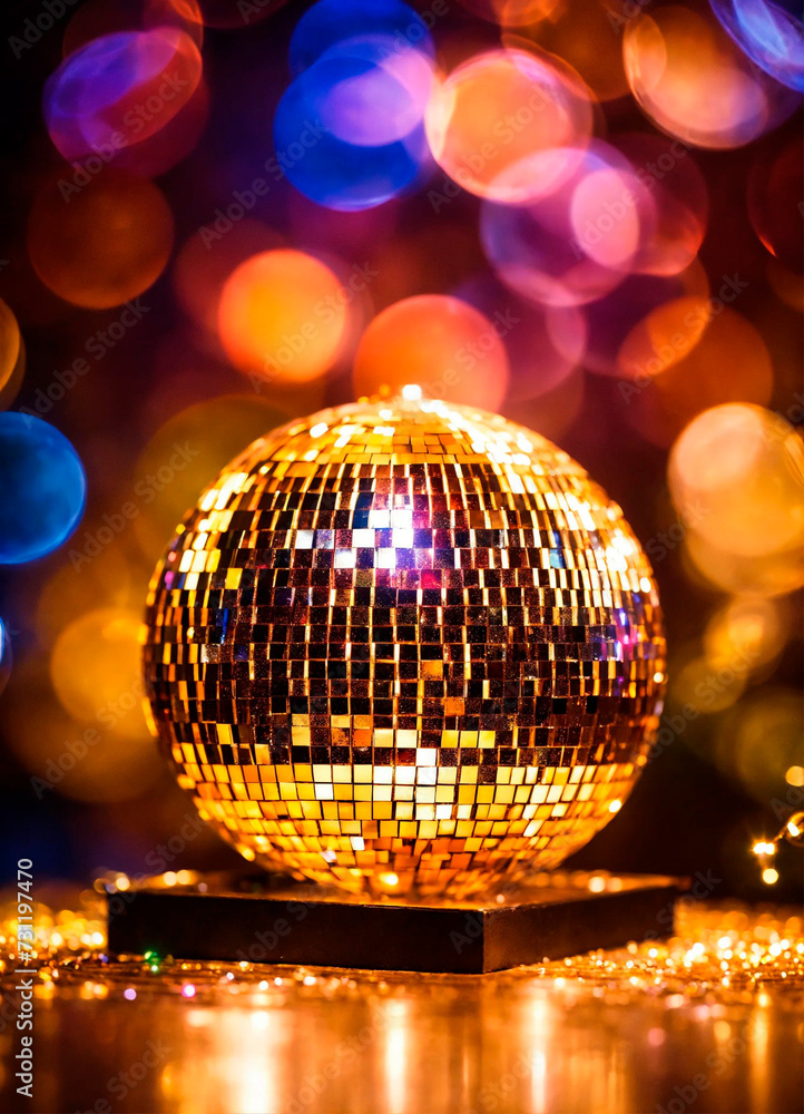 Obraz premium shining shiny disco ball. Selective focus.