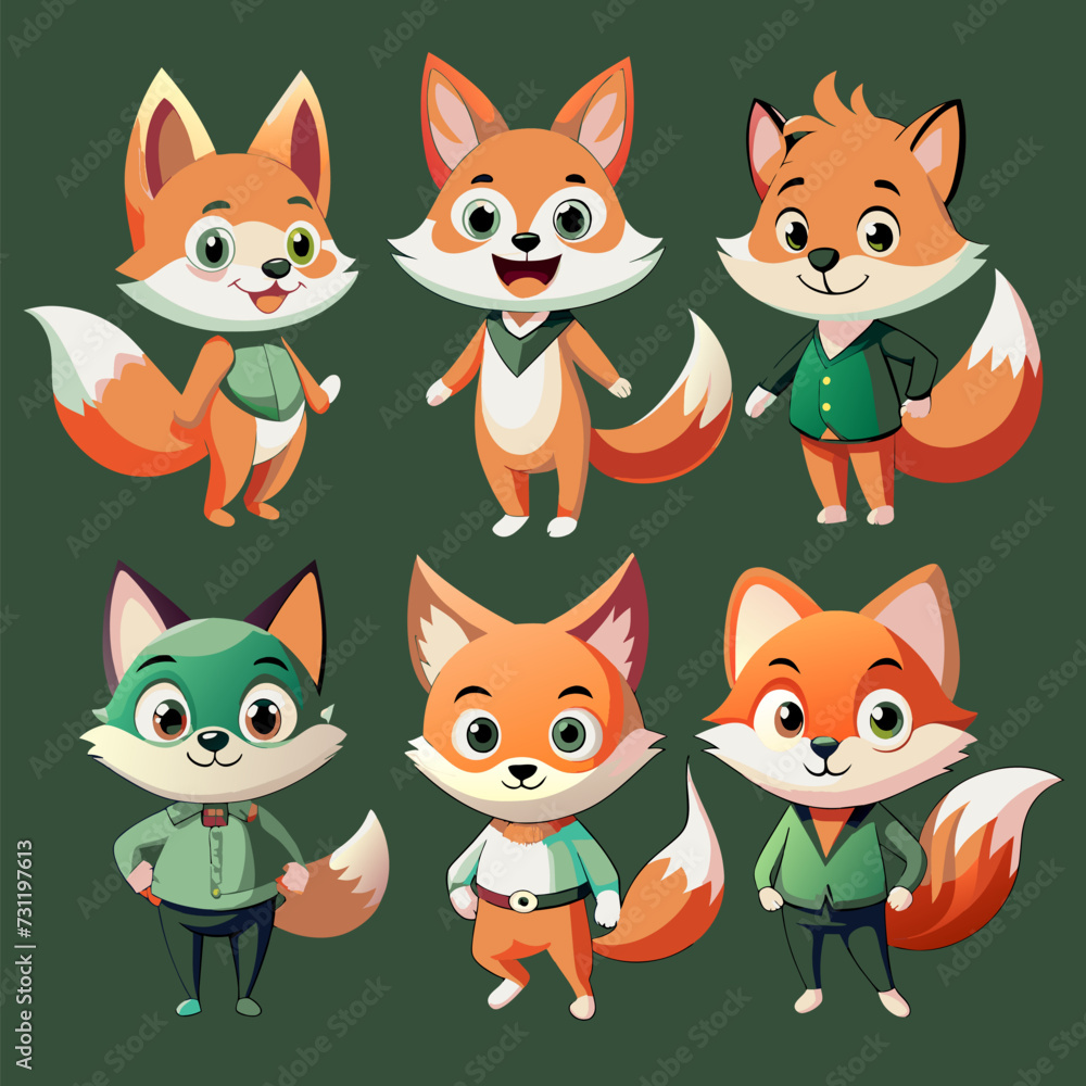 Cute cartoon fox characters of different appearance. Set of foxes. EPS version.