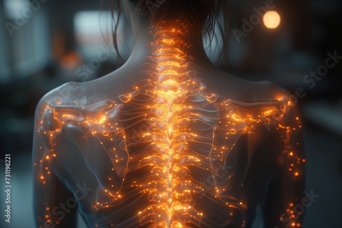 Conceptual Visualization of Spinal Health with Luminous Vertebrae