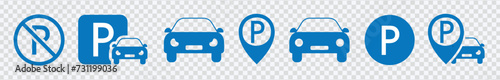 "Enhance traffic visuals with Car Parking Vector Icons – Clear symbols isolated on white background for effective communication in urban settings."
