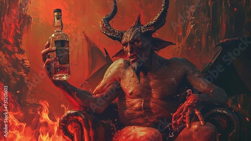 Demonic Demon Holding a Bottle of Booze. Generative AI.