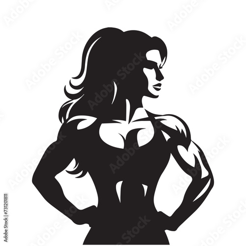 Women's bodybuilding. A woman with an athletic, agile body. Fitness bikini. competitions.
Black silhouette vector illustration. Logo, icon, emblem