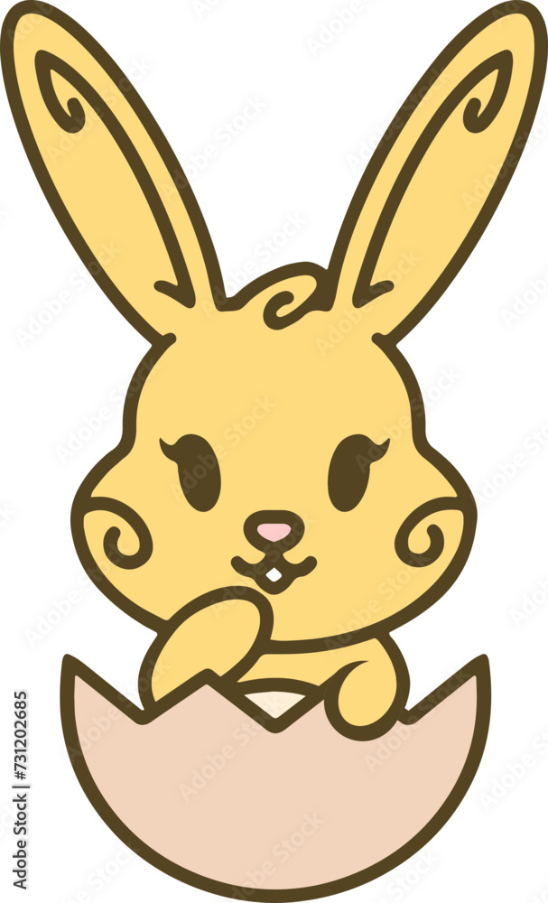 cute easter bunny in egg cartoon