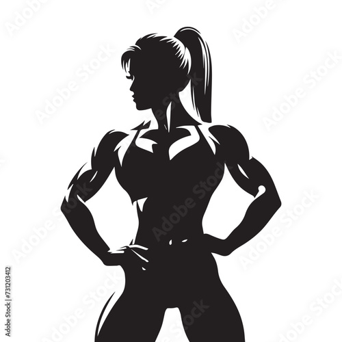 Women's bodybuilding. A woman with an athletic, agile body. Fitness bikini. competitions.
Black silhouette vector illustration. Logo, icon, emblem