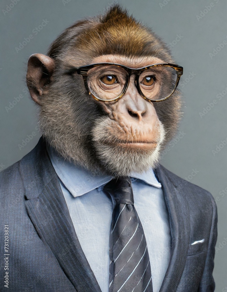 Ape or monkey in smart business suit and tie, looking serious businessman Ape or monkey in smart business suit and tie, looking serious businessman