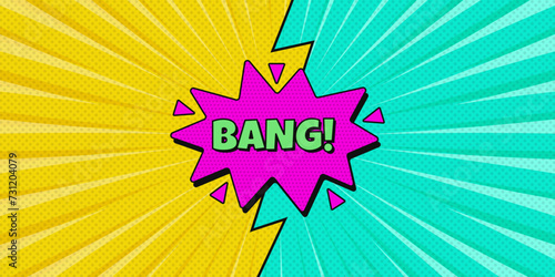 Bright comic background with speech bubble. Comic speech explosion. Comic background with geometric forms and halftone texture. Comic speed lines