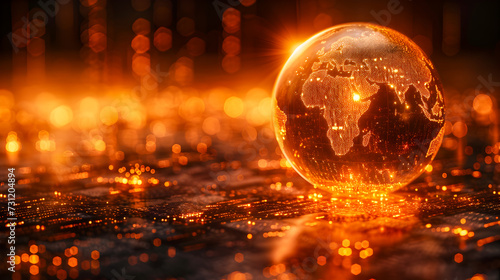 Illuminated globe against a digital financial backdrop  depicting global economy  international business or worldwide markets. 