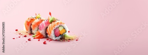 Japanese food. gourmet sushi on colorful background