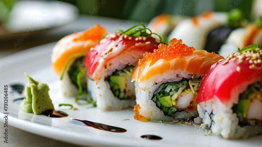 japanese sushi food. Maki and rolls with prickly pear, salmon, shrimp, crab and avocado. Top view of assorted sushi, all you can eat menu. Rainbow sushi roll, uramaki, hosomaki and nigiri. japanese sushi food. Maki and rolls with prickly pear, salmon, shrimp, crab and avocado. Top view of assorted sushi, all you can eat menu. Rainbow sushi roll, uramaki, hosomaki and nigiri.