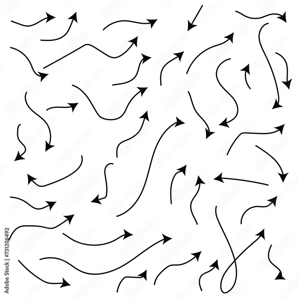 Hand drawn arrows set. Vector doodle icon. Set simple arrows isolated on white background. Arrow mark icons. Vector illustration. Eps file 186. Hand drawn arrows set. Vector doodle icon. Set simple arrows isolated on white background. Arrow mark icons. Vector illustration. Eps file 186.