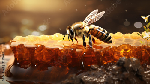 Honeybees making honey in a hive.