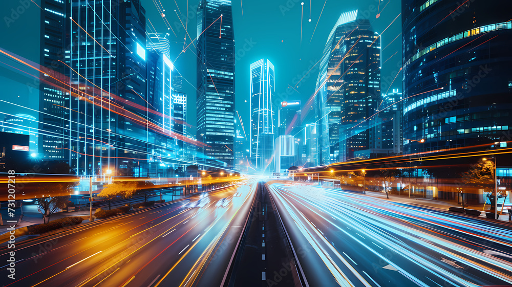 Futuristic Cityscape With High Speed Blur Effect as Seen Through Augmented Reality Lens