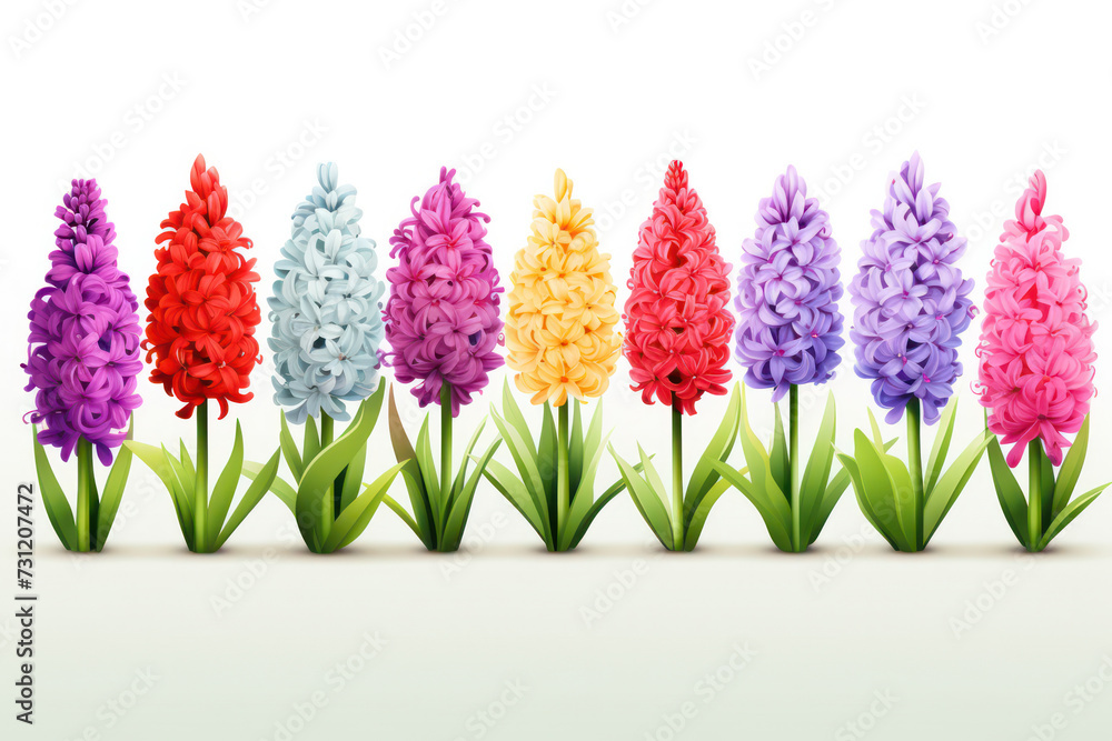 Blooming Beauty: A Colorful Bouquet of Fresh Spring Hyacinths on a Vibrant Green Garden Background