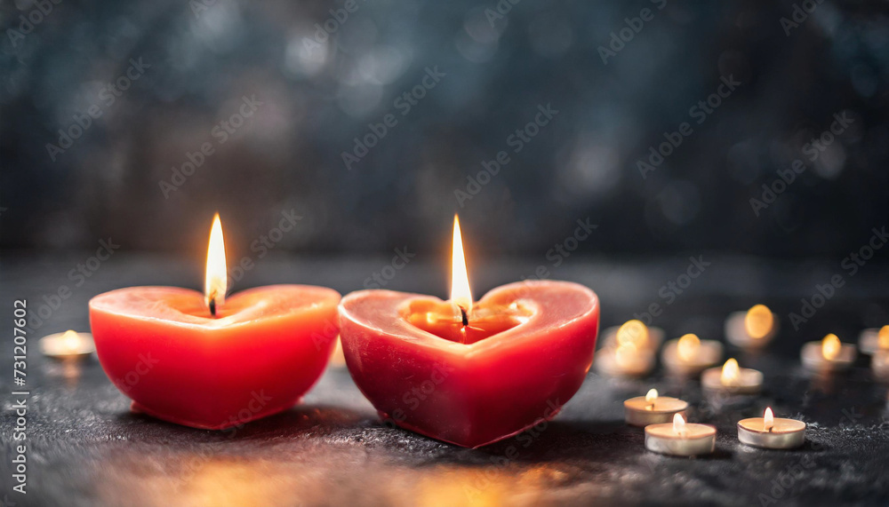 Heart-shaped candles aglow on dark backdrop, evoking romance and warmth. Ideal for Valentine's Day Heart-shaped candles aglow on dark backdrop, evoking romance and warmth. Ideal for Valentine's Day