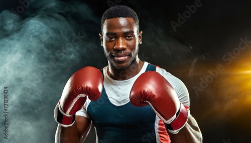  muscular handsome male boxer in boxing gloves on a black background