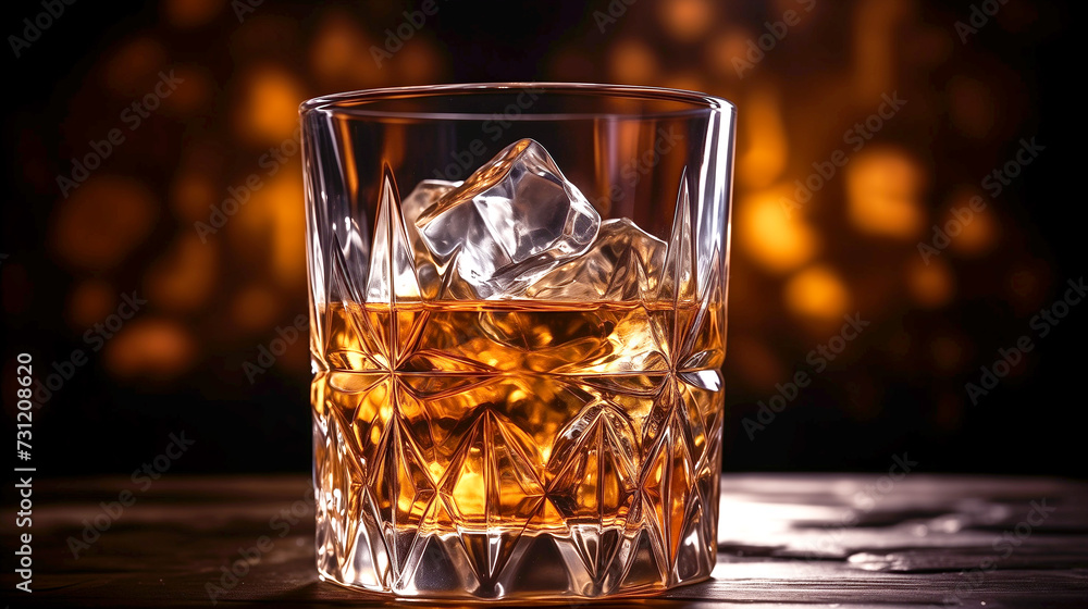 glass of whiskey on a black background, Glass of scotch whiskey and ice, blue background glass of whiskey on a black background, Glass of scotch whiskey and ice, blue background