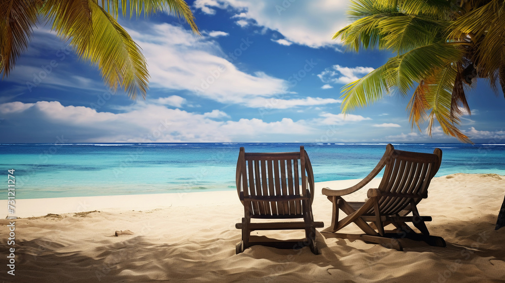 Relaxing beach chair tropical paradise travel vacation beautiful view 