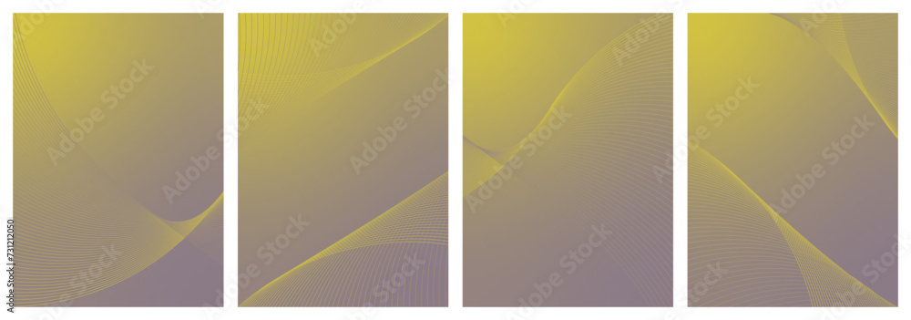 Abstract background vector set yellow, violet with dynamic waves for wedding. Futuristic technology backdrop with network wavy lines. Premium template with stripes, gradient mesh for banner or poster