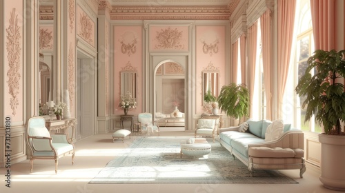  A cozy living room adorned with pink walls and furniture.