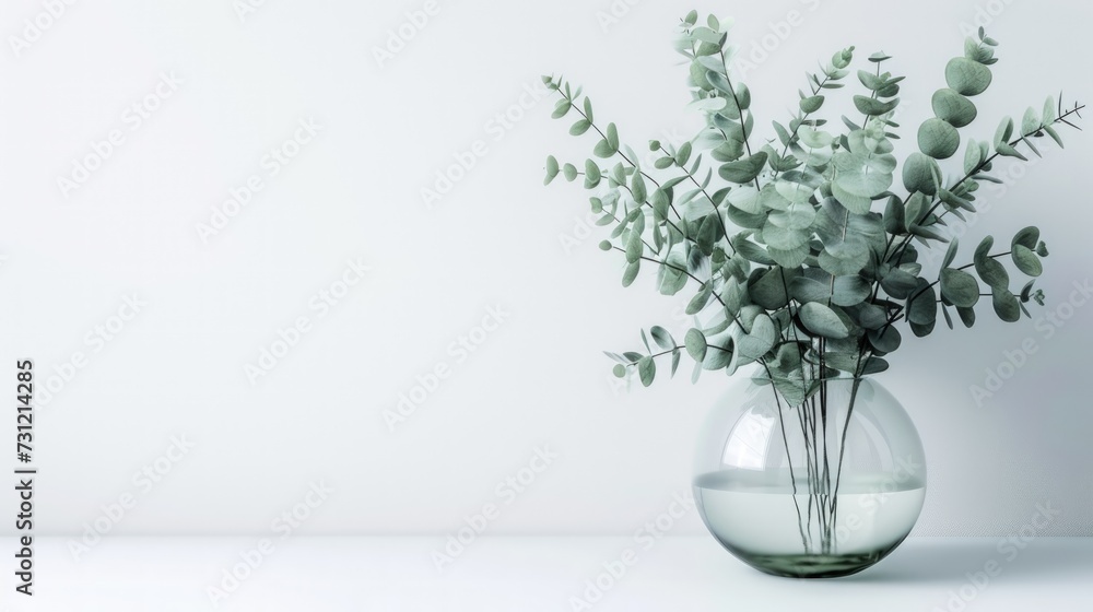 Autumn bouquet in vase with green leaves eucalyptus plant. AI generated image