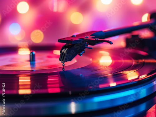 Record Player Closeup with Bokeh Background. 