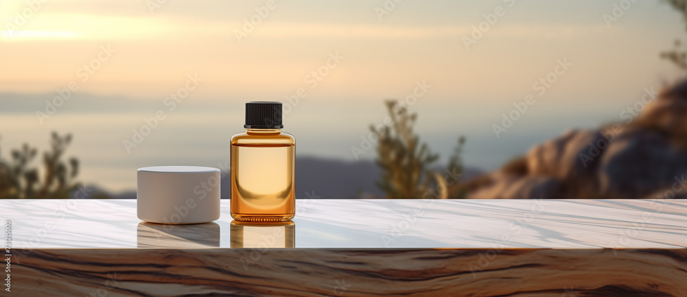 custom made wallpaper toronto digitalGlass bottle of serum and face cream jar on table mockup