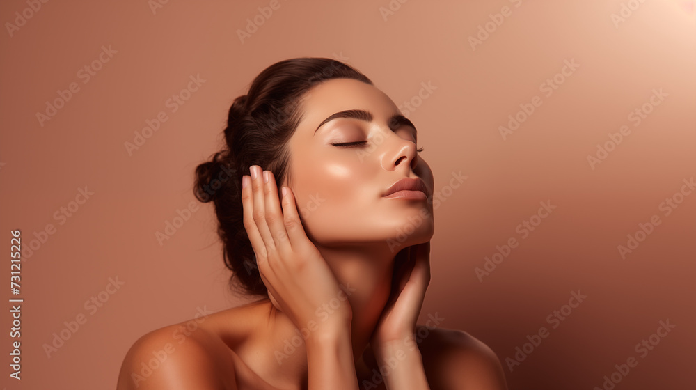 Beauty portrait of a woman isolated on blank background banner for salon Beauty portrait of a woman isolated on blank background banner for salon