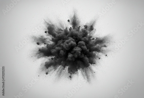 Black charcoal dust gunpowder explosion texture isolated on white background top view