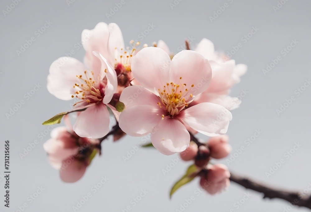 Blooming peach flowers on twig isolated on white background Blooming peach flowers on twig isolated on white background