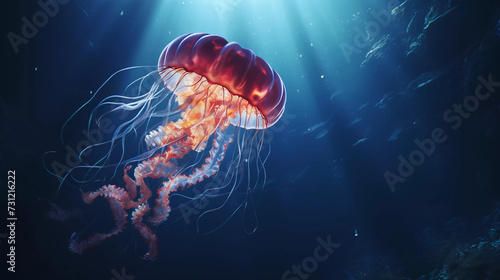 Jellyfish in the sea underwater, dark ocean © Business Pics