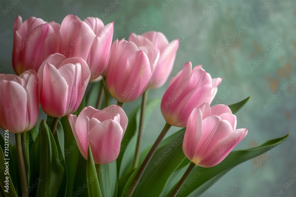 Fototapeta premium Blooming Elegance Captured In Delicate Arrangement Of Tulip Blossoms