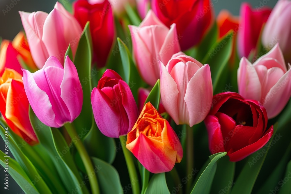 Vibrant Assortment Of Pink And Red Tulips In A Bouquet