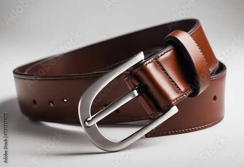 Old brown leather belt strap isolated on white background