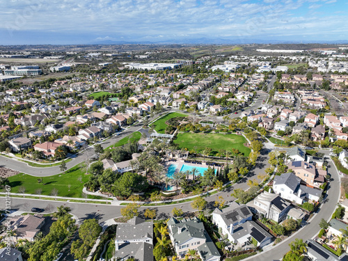 Aerial view of large-scale villa in wealthy residential town of Carlsbad, South California, USA. High quality 4k footage © Unwind