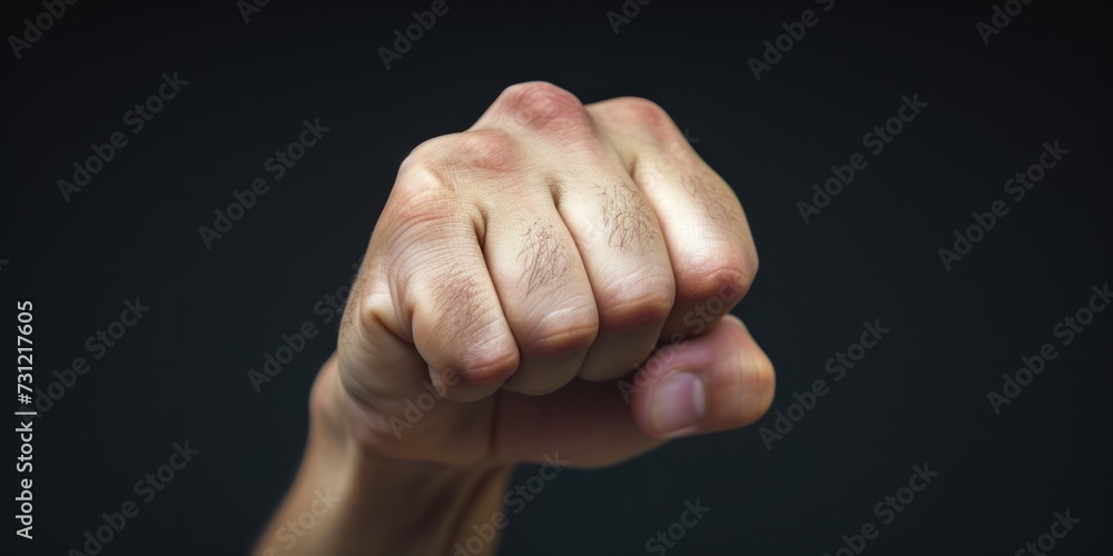 Intense Close-Up Of Resolute Male Fist Against Dark Background, Symbolizing Determination And Inspiration Intense Close-Up Of Resolute Male Fist Against Dark Background, Symbolizing Determination And Inspiration